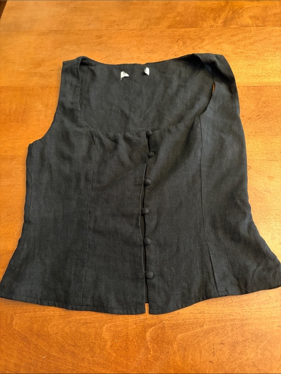 Princess Polly Tops - Classic Zenda linen Blend  Black Sleeveless Button-Front Women's Top